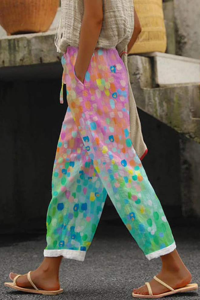 Airish - Pantalones casuales de bolsillo con botones estampados