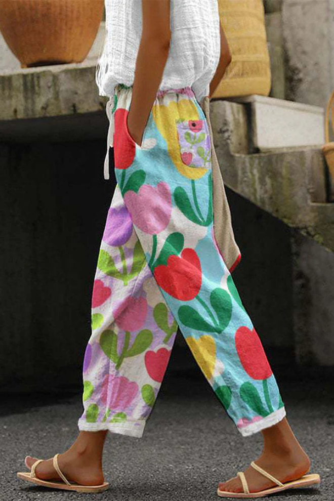 Airish - Pantalones casuales de bolsillo con botones estampados