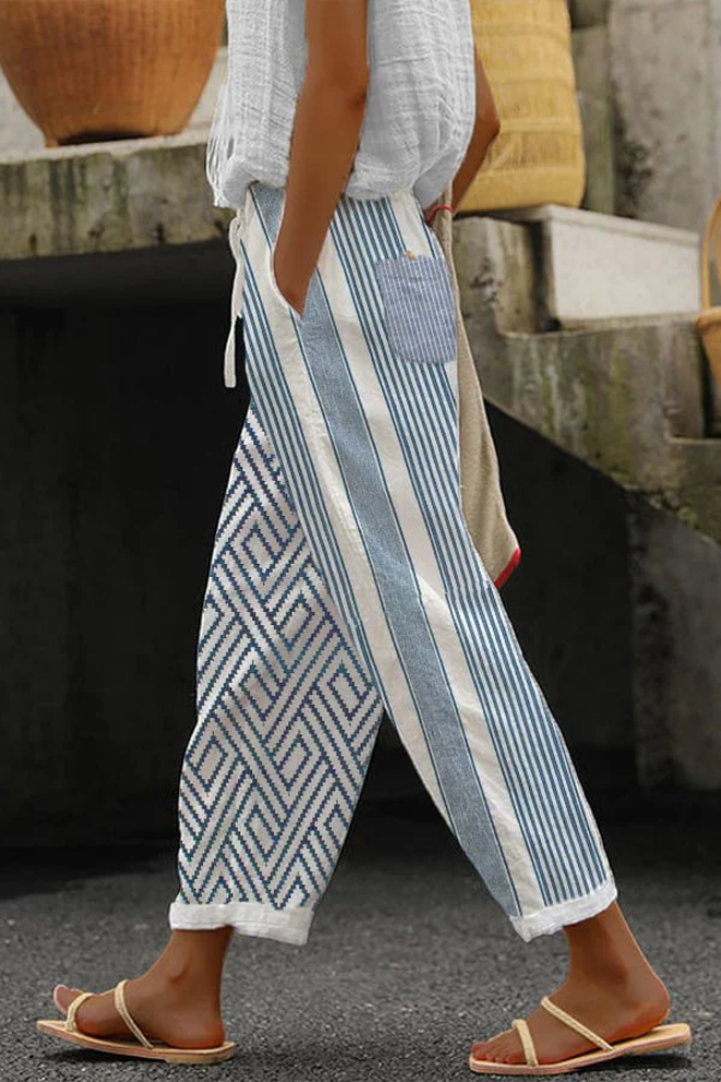 Airish - Pantalones casuales de bolsillo con botones estampados