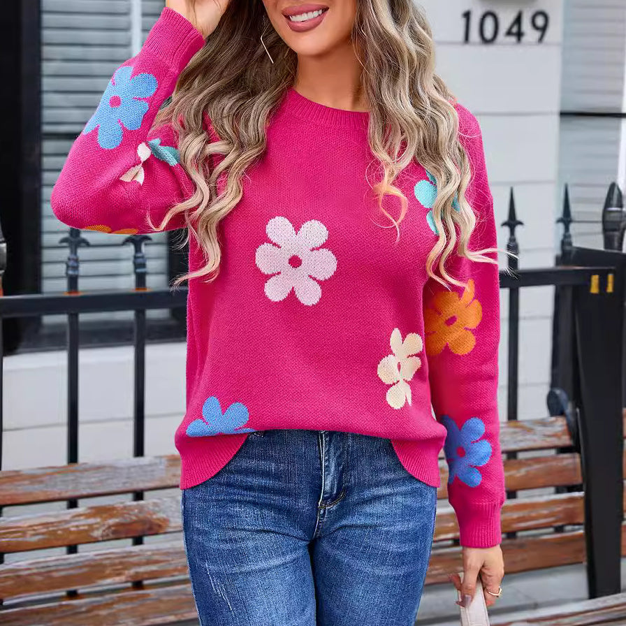 Aislin |Suéter casual de crochet con estampado floral