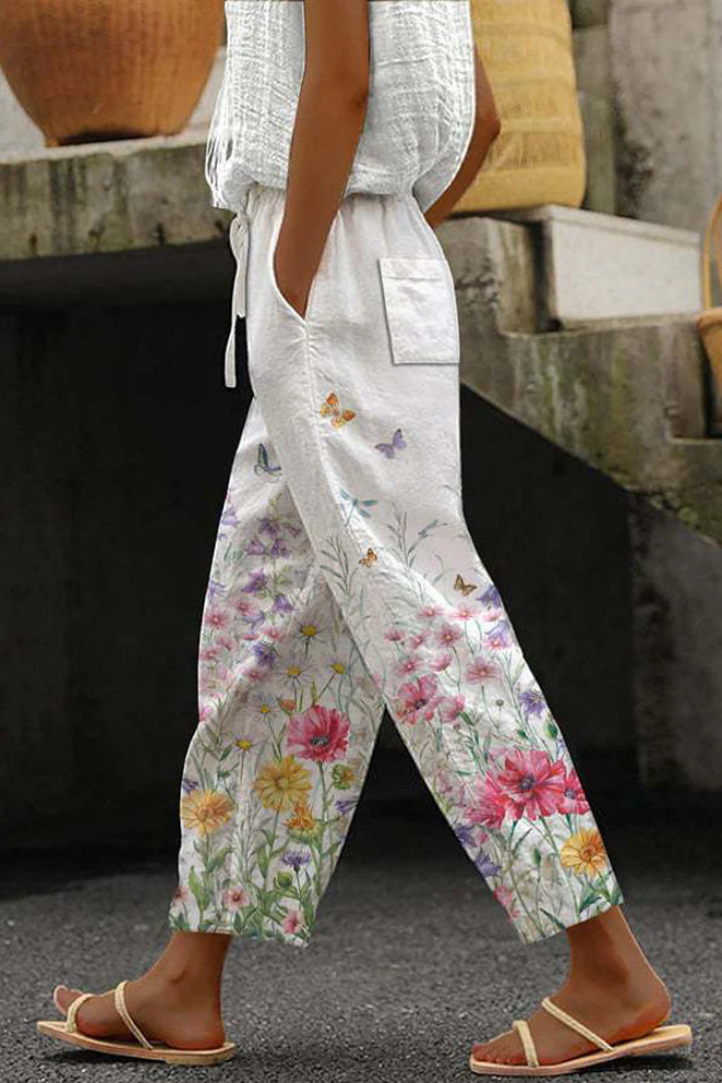 Airish - Pantalones casuales de bolsillo con botones estampados