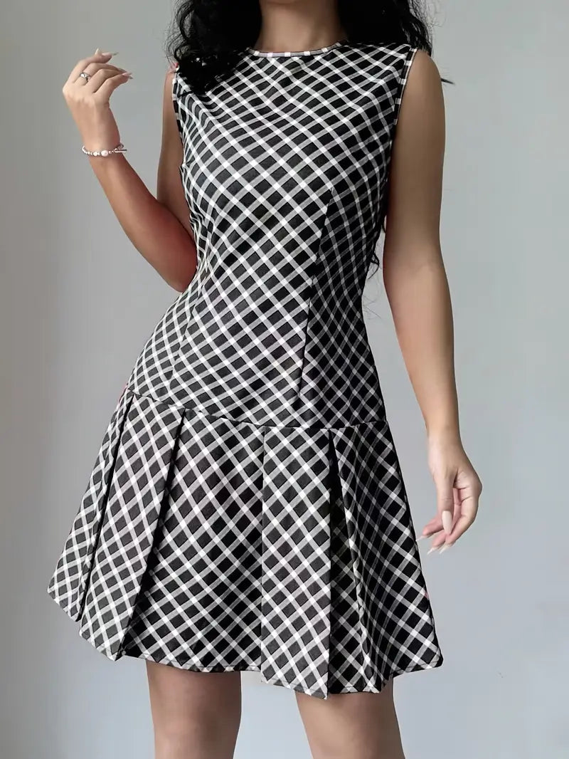 Zilpha - Elegante vestido estampado sin mangas de corte A
