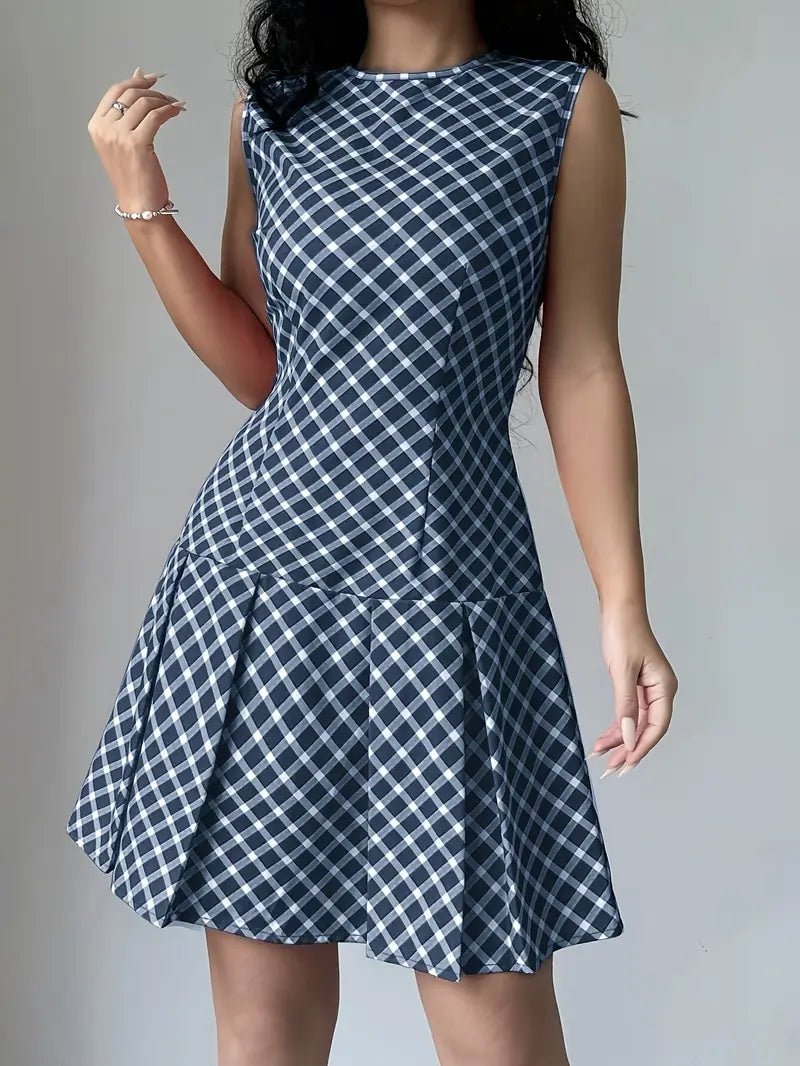 Zilpha - Elegante vestido estampado sin mangas de corte A