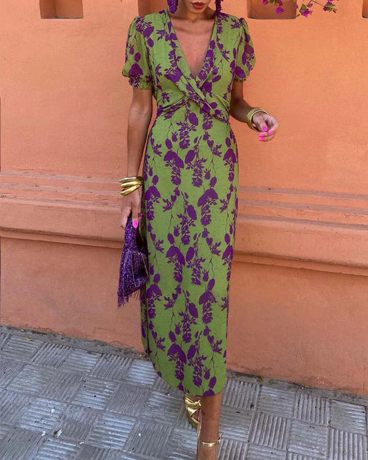 Evalena - Elegante maxi vestido con mangas abullonadas para mujer