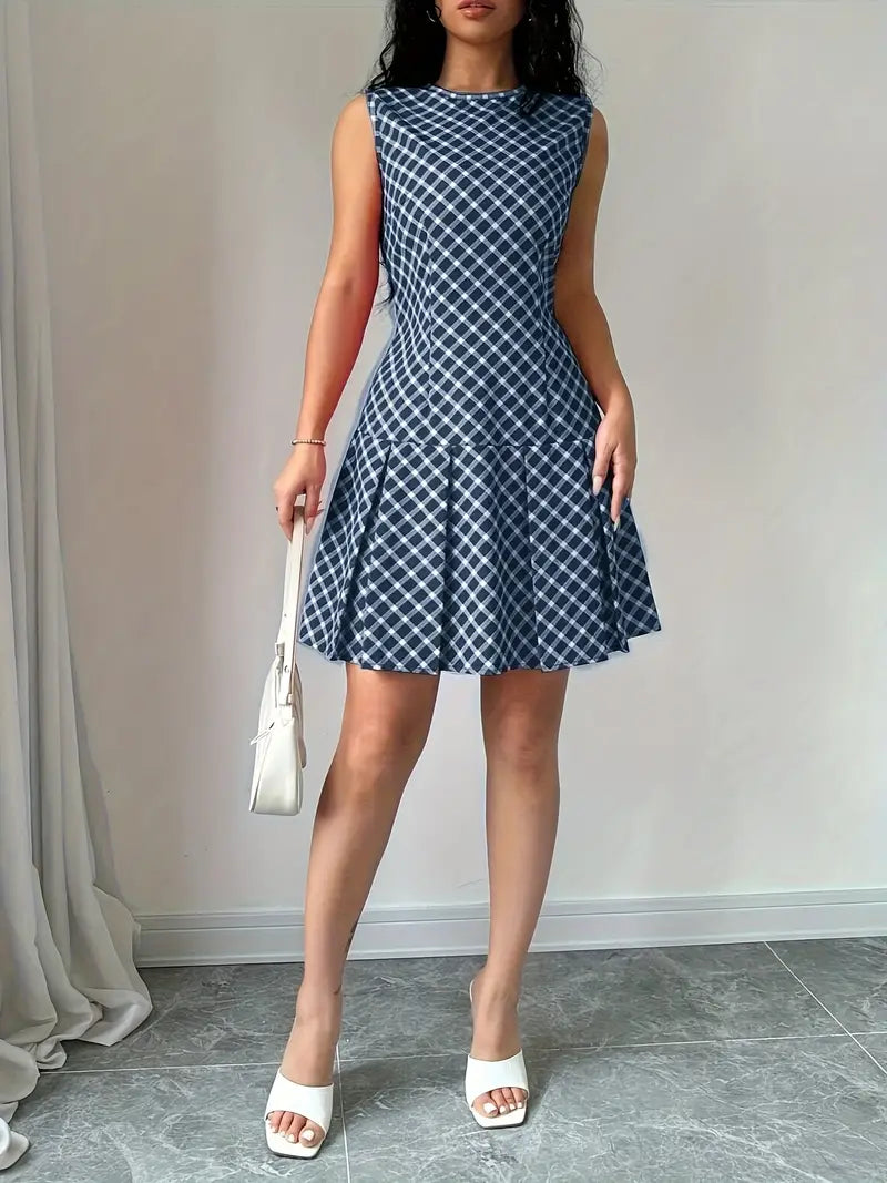 Zilpha - Elegante vestido estampado sin mangas de corte A