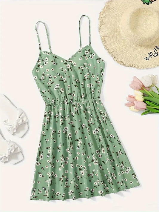 Ardelia - Vestido de tirantes en V con estampado floral para mujer