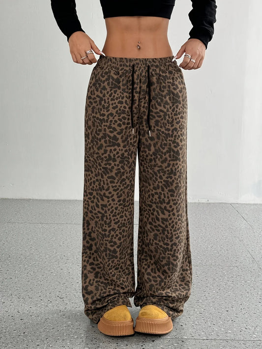 Rhoda - Pantalones deportivos con cordón y estampado de leopardo para mujer