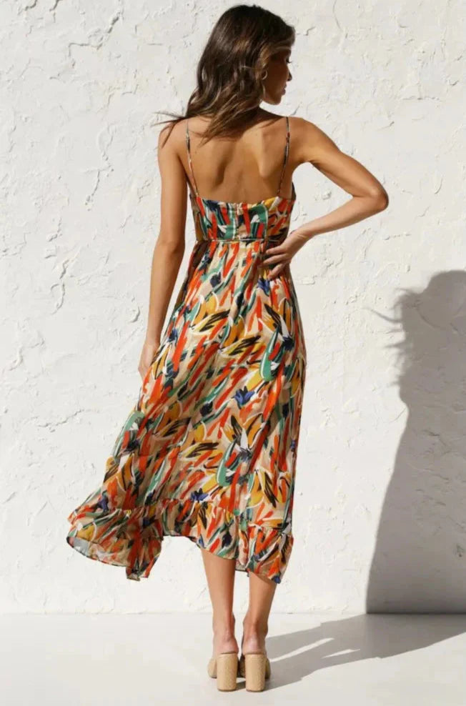 Odisa - Vestido de verano estampado sin mangas con escote en V