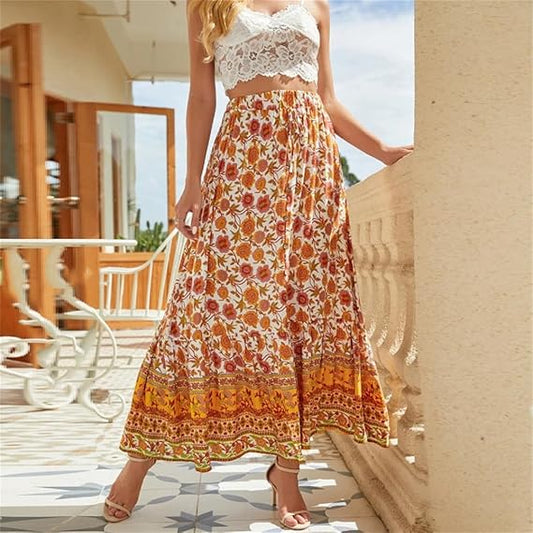 Viola - Falda de mujer de talle alto con estampado floral