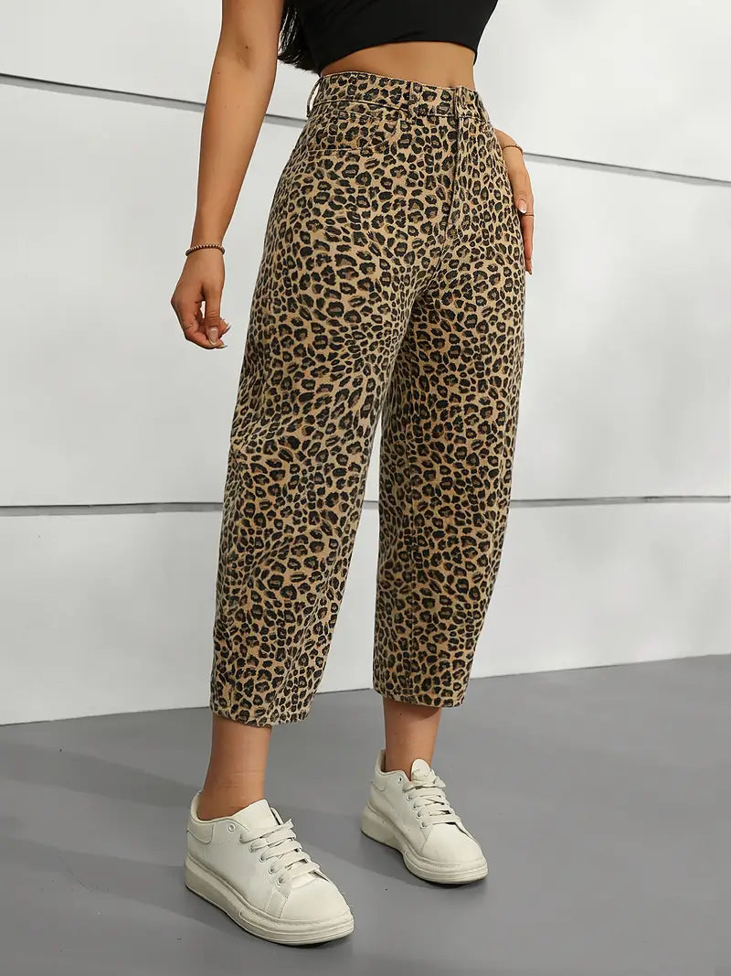 Vallie - Pantalones banana con estampado de leopardo para mujer
