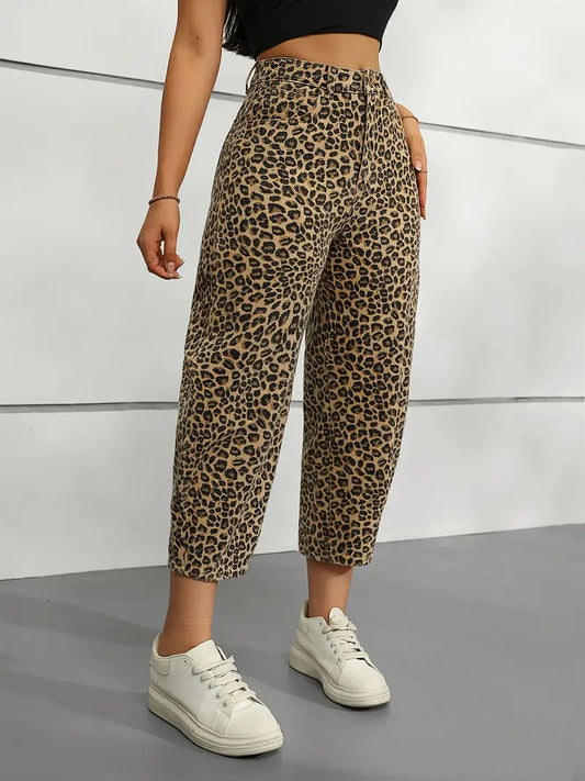 Vallie - Pantalones banana con estampado de leopardo para mujer