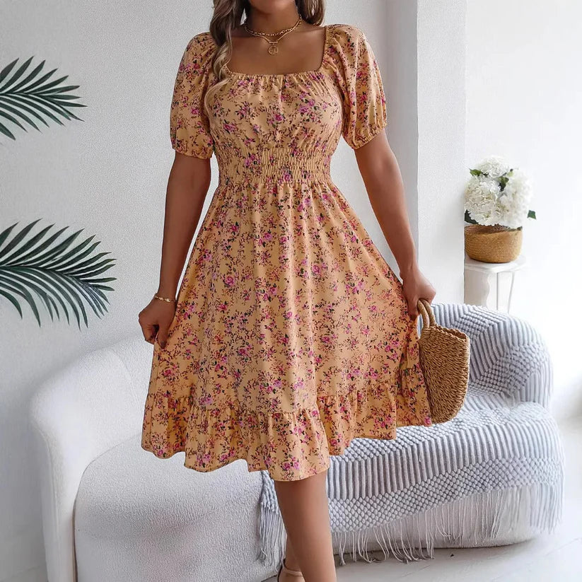 Vivian - Vestido floral femenino con mangas abullonadas