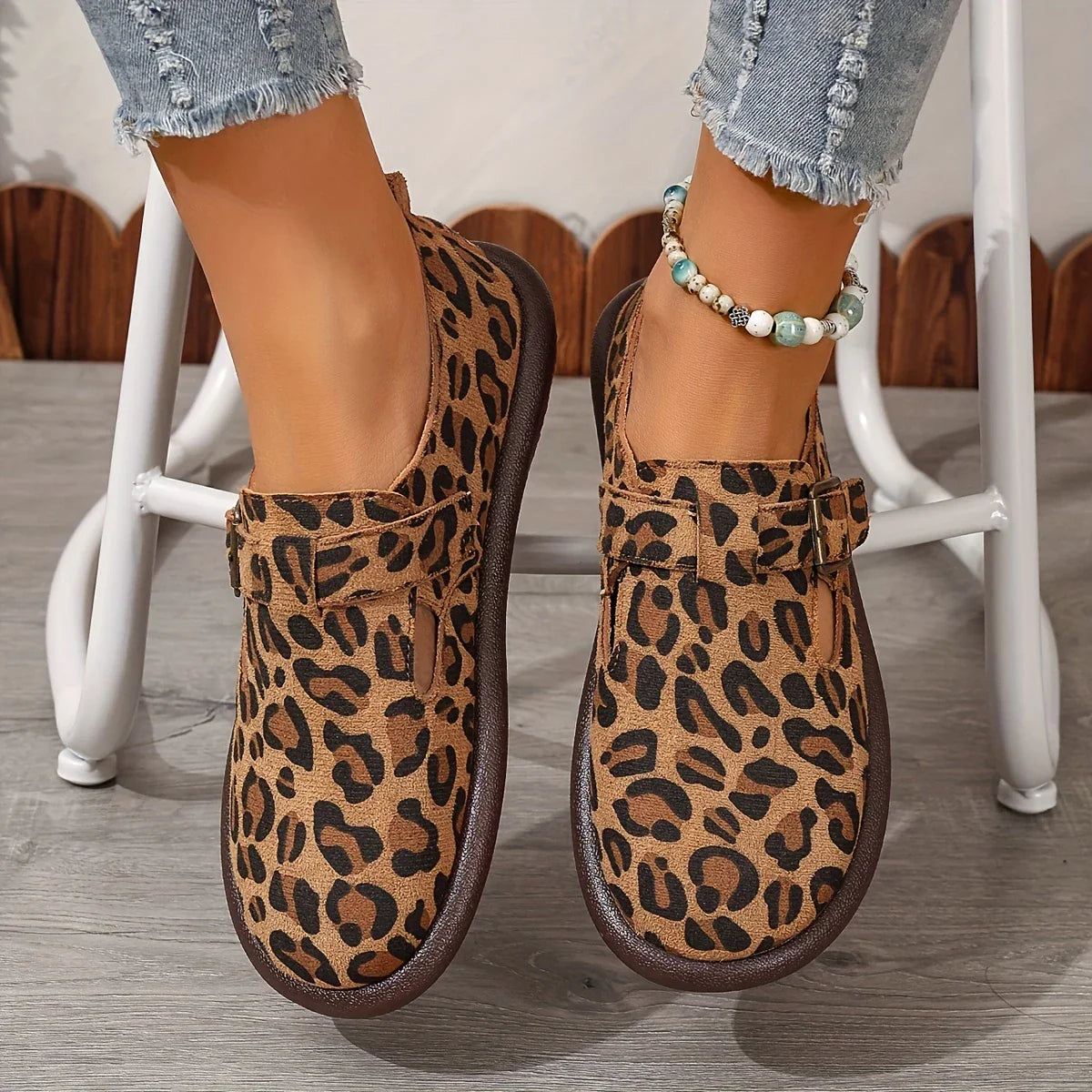 Ingrada - Zapatos planos de mujer con estampado de leopardo