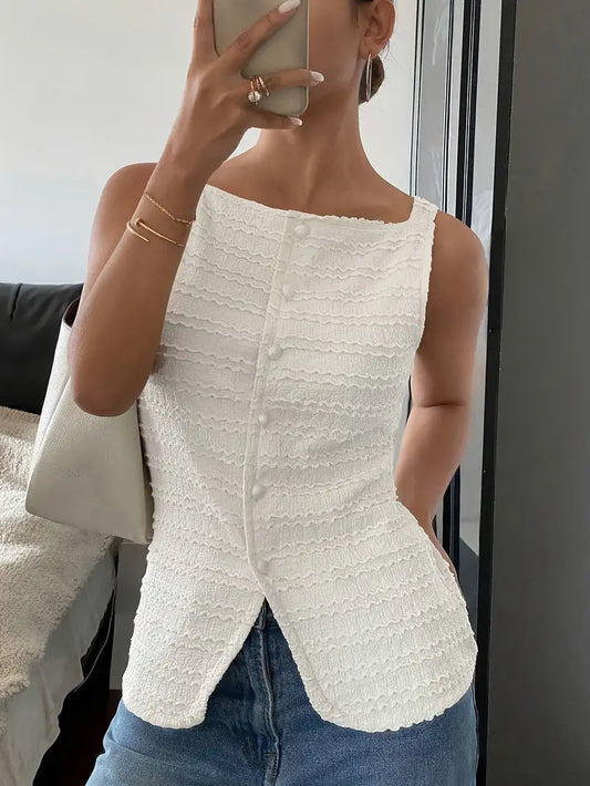 Carsie - Blusa elegante sin mangas con botones para mujer