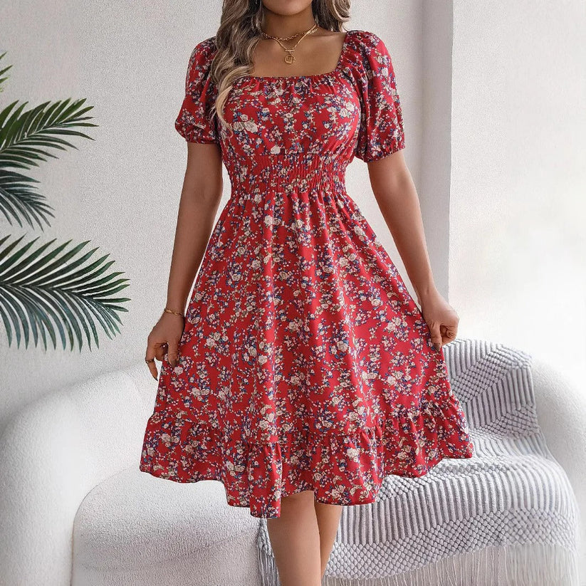 Vivian - Vestido floral femenino con mangas abullonadas
