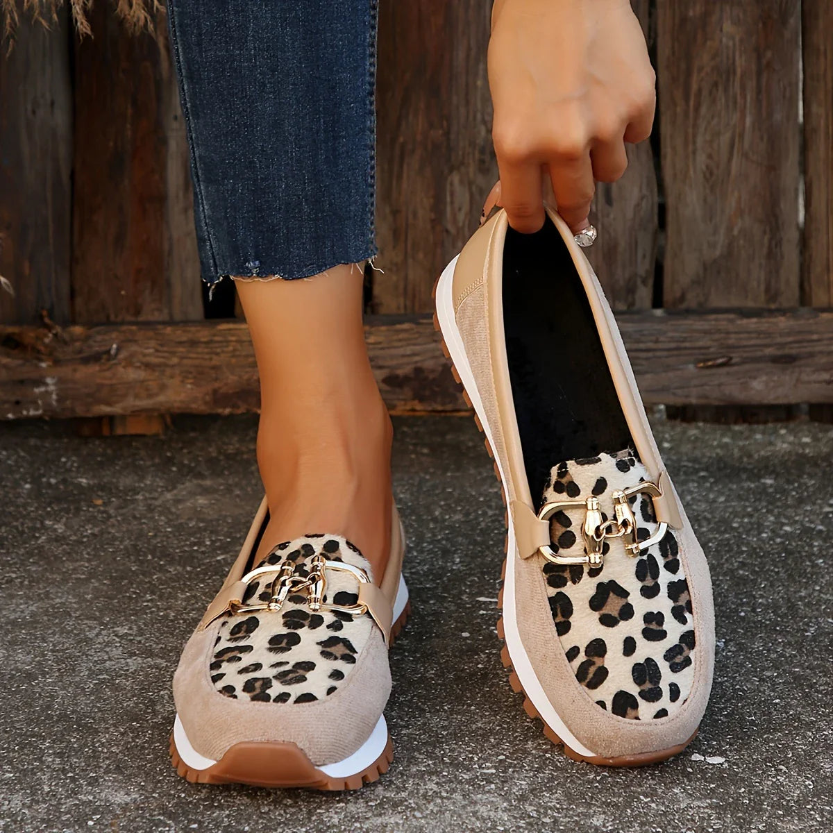 Rebaca - Zapatos planos con estampado de leopardo para mujer