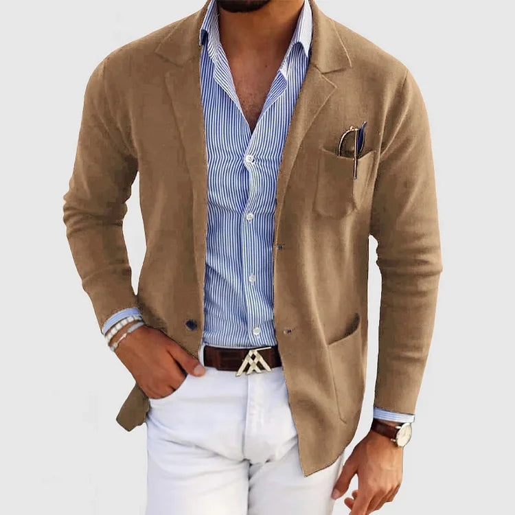 Elegante blazer para hombre con bolsillos casuales con botones y cuello con solapa – Nico
