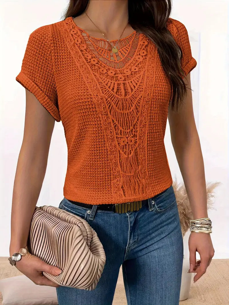 Erna - Camiseta de cuello redondo con encaje