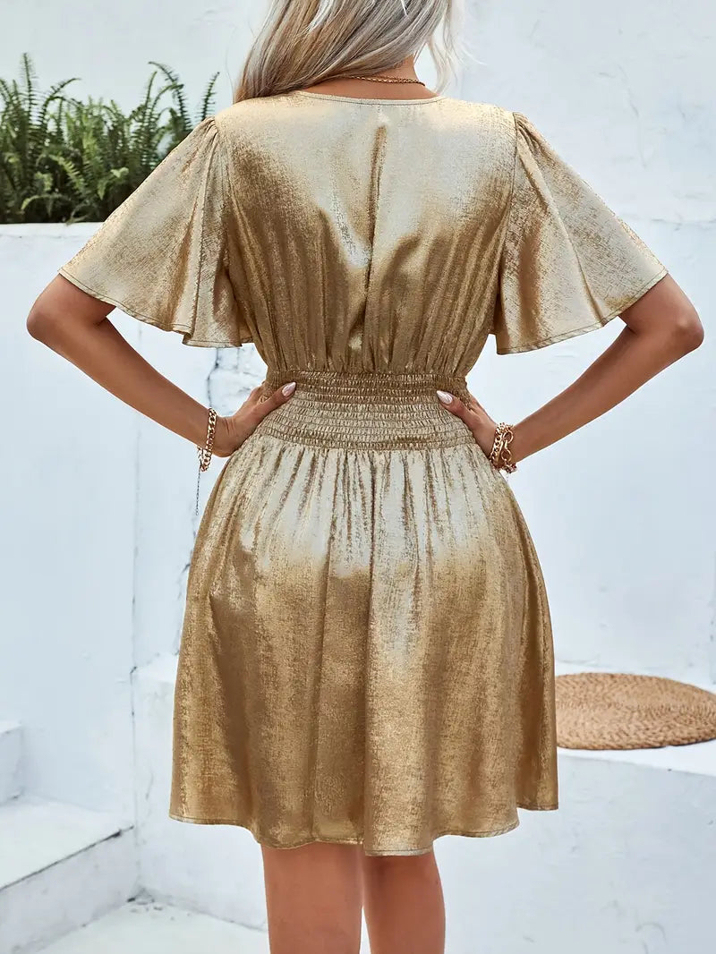 Fayruz – Minivestido con escote en V y mangas onduladas