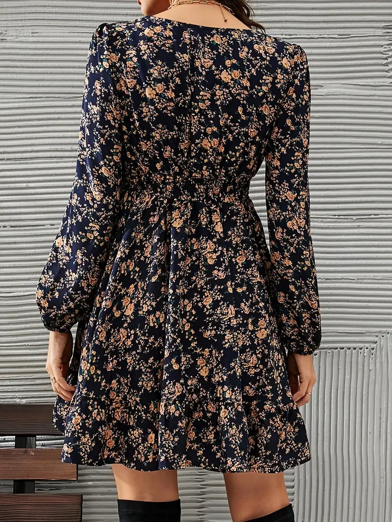 Carol - Vestido con escote en V y ribete de encaje con estampado floral