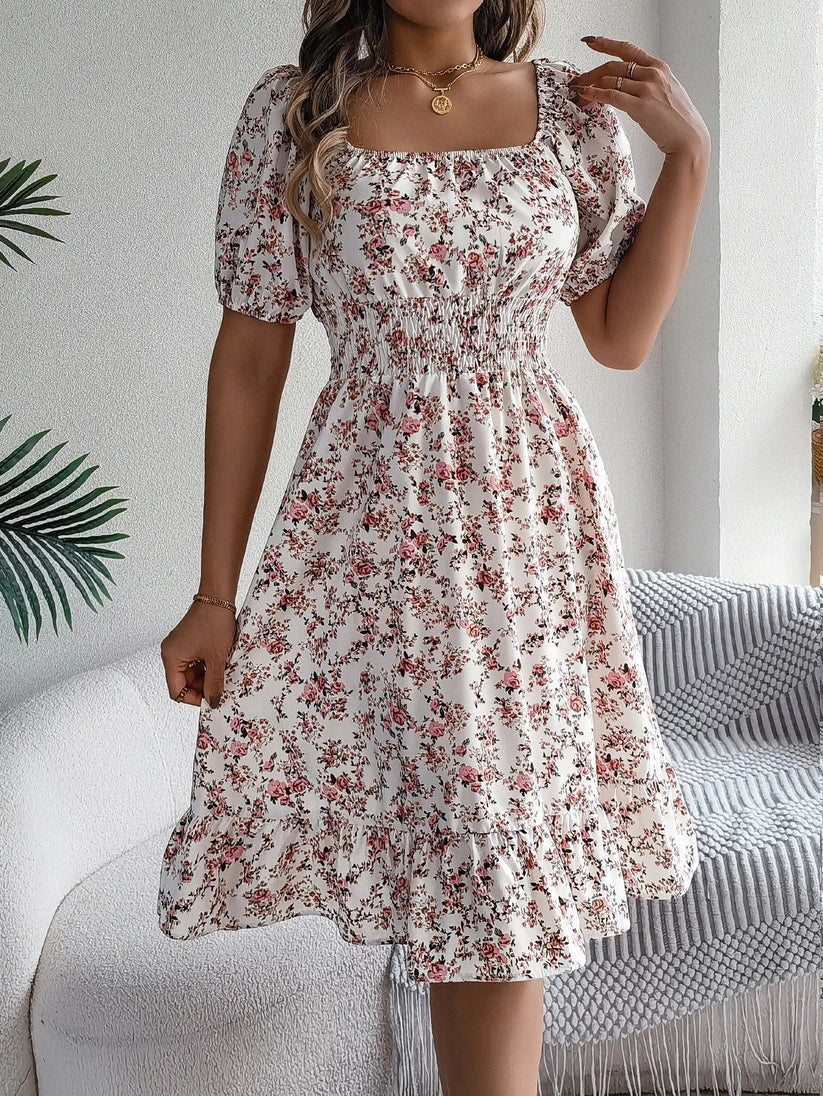 Vivian - Vestido floral femenino con mangas abullonadas