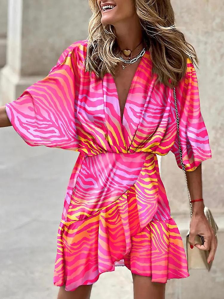 Thora  - Vestido estampado con cuello en V y manga murciélago