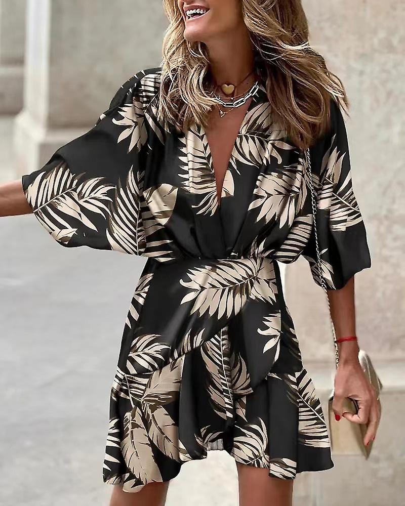 Thora  - Vestido estampado con cuello en V y manga murciélago