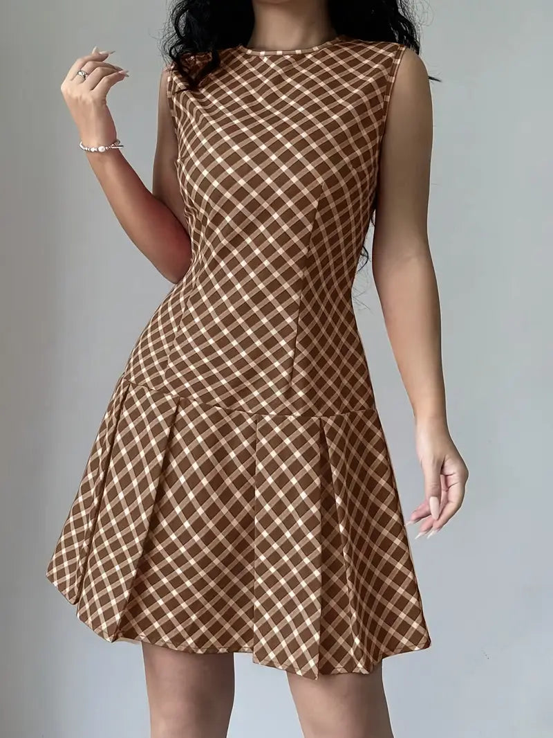 Zilpha - Elegante vestido estampado sin mangas de corte A