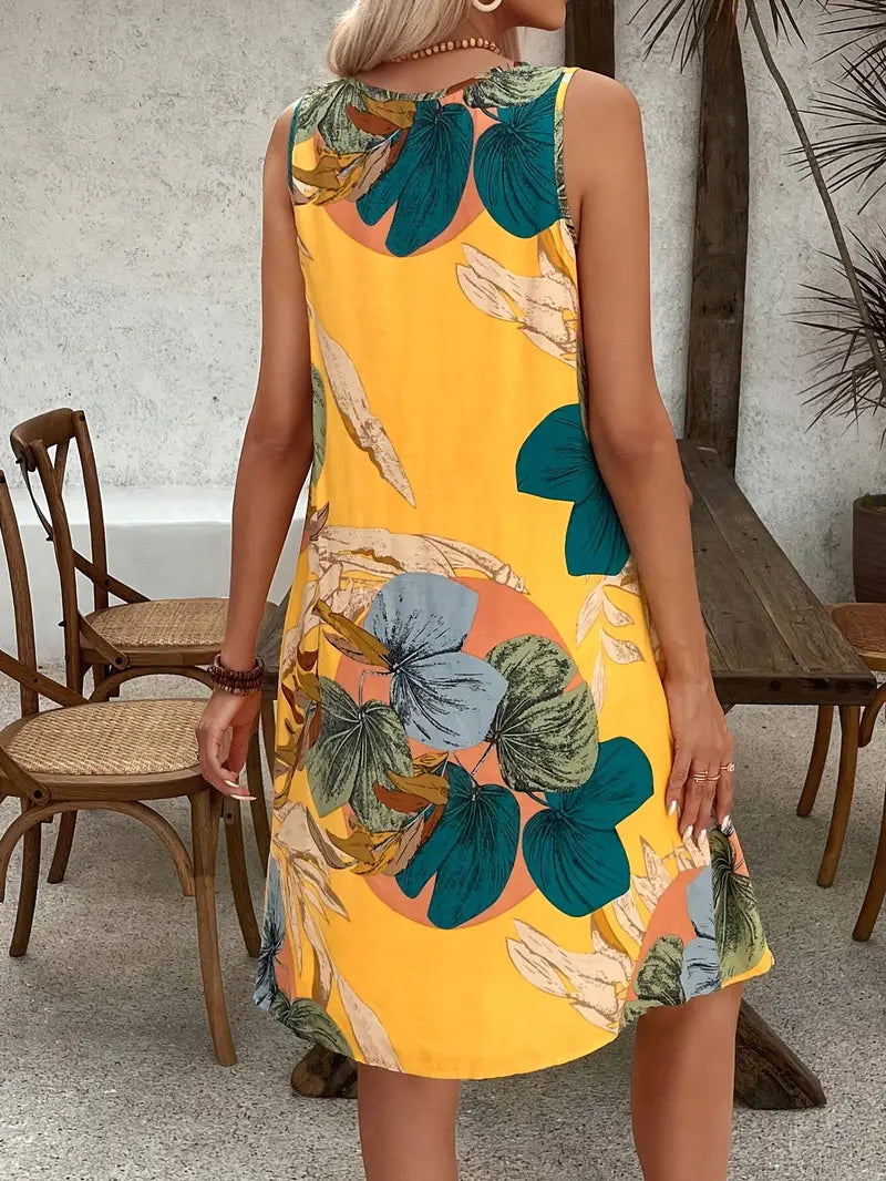 Althea - Vestido sin mangas con estampado tropical para mujer