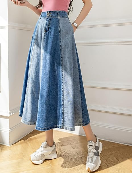 Rosalind - Falda vaquera larga con parches para mujer