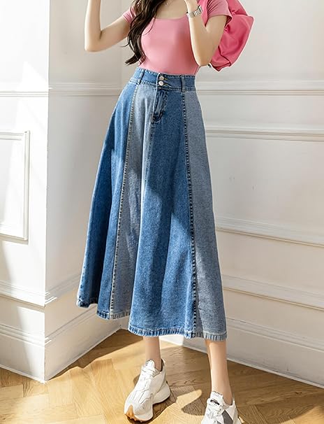 Rosalind - Falda vaquera larga con parches para mujer