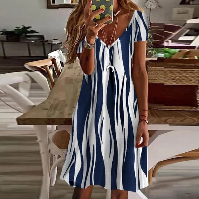 Meredith - Vestido estampado de manga corta y escote en V