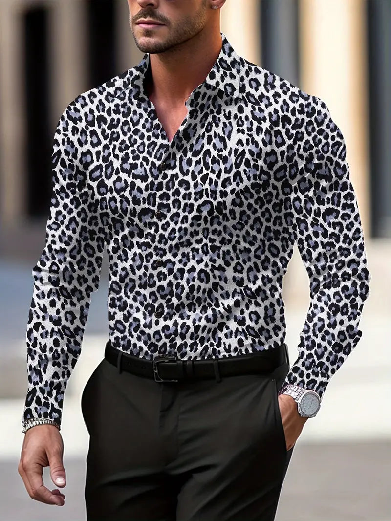 Anthony - Camisa estampada con estampado de leopardo para hombre