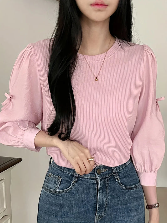 Corliss - Blusa de mujer de manga larga con detalle de lazo