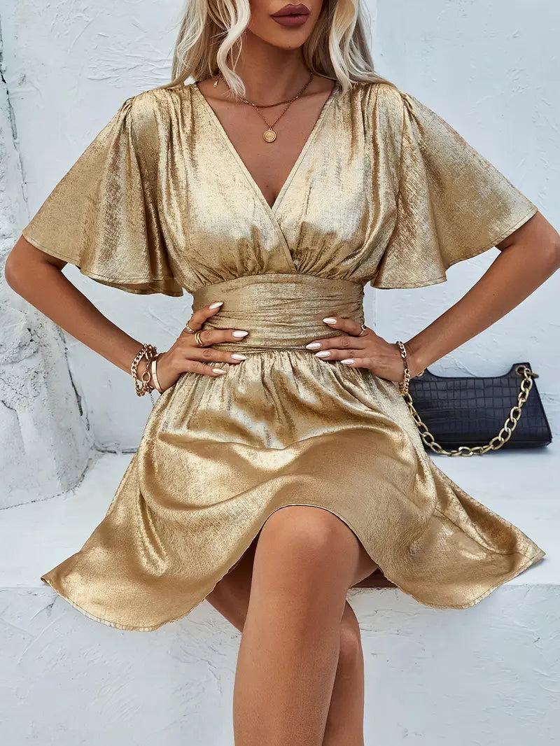 Fayruz – Minivestido con escote en V y mangas onduladas