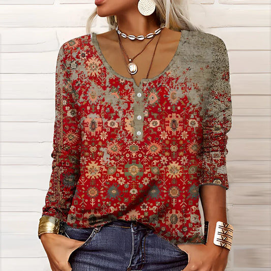 Delphia - Top de manga larga con estampado azteca