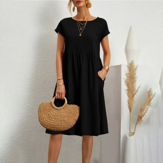 Dixie - Elegante vestido femenino de cuello redondo y línea A