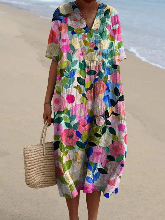 Mildred - Vestido estampado de manga corta y escote en pico
