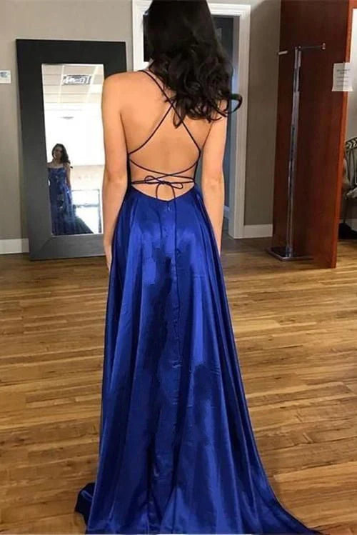 Precious - Vestido de noche con escote alto y tirantes cruzados en la espalda