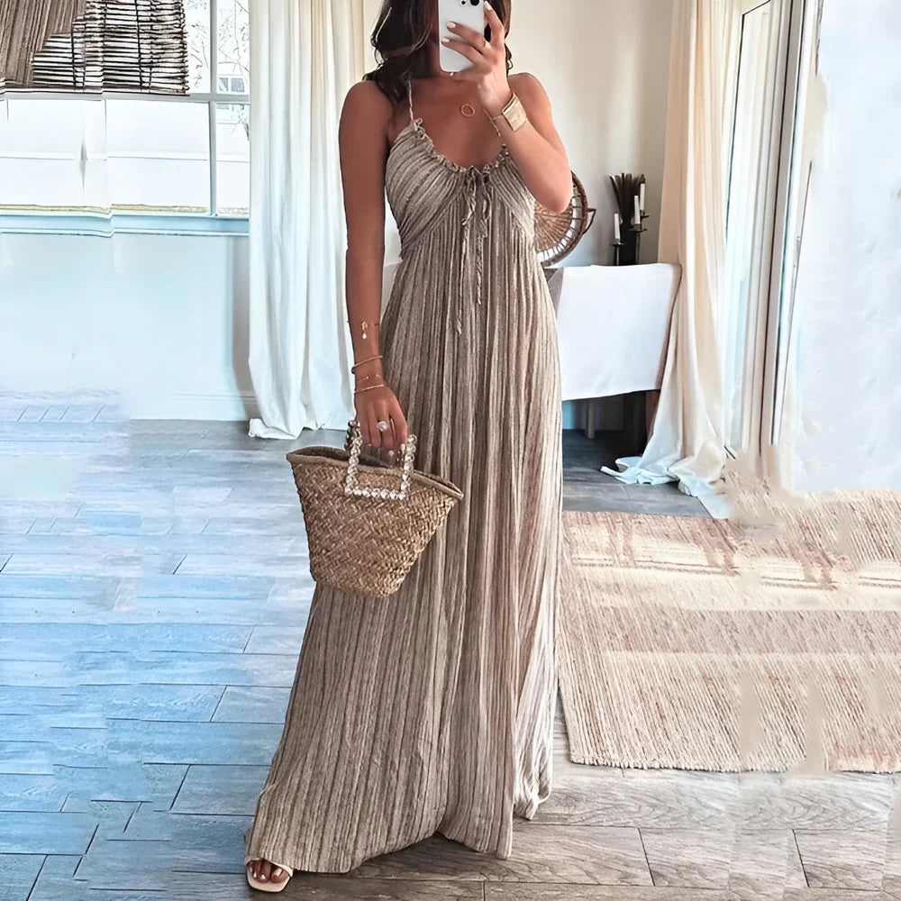 Terralina - Vestido largo entallado y acampanado con tirantes para mujer