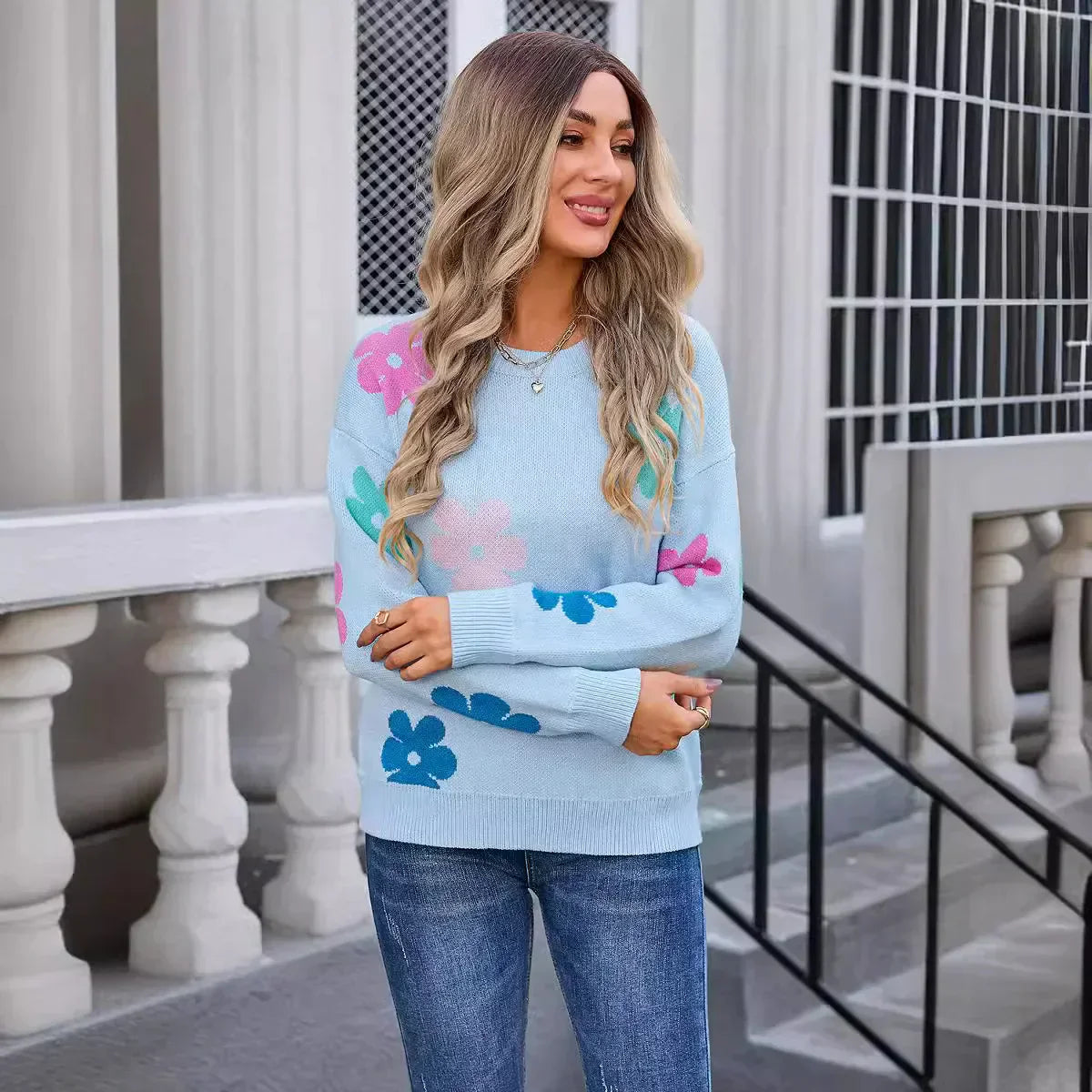 Aislin |Suéter casual de crochet con estampado floral
