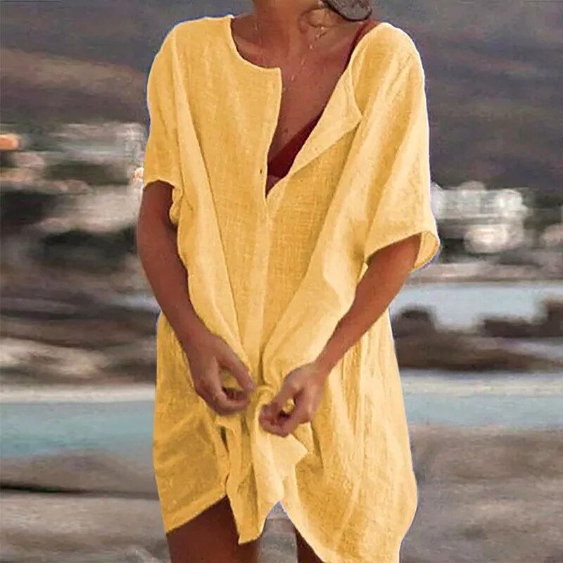 Ruby - Vestido casual de algodón y lino