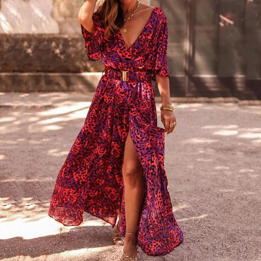 Vina - Elegante maxi vestido estampado con abertura