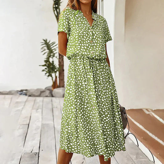 Jessica - Vestido estampado de manga corta y escote en pico