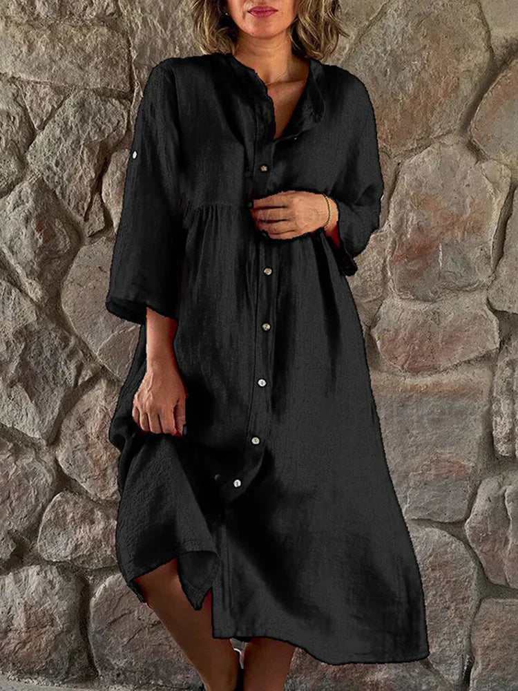 Aldonia - Vestido de algodón con botones para mujer