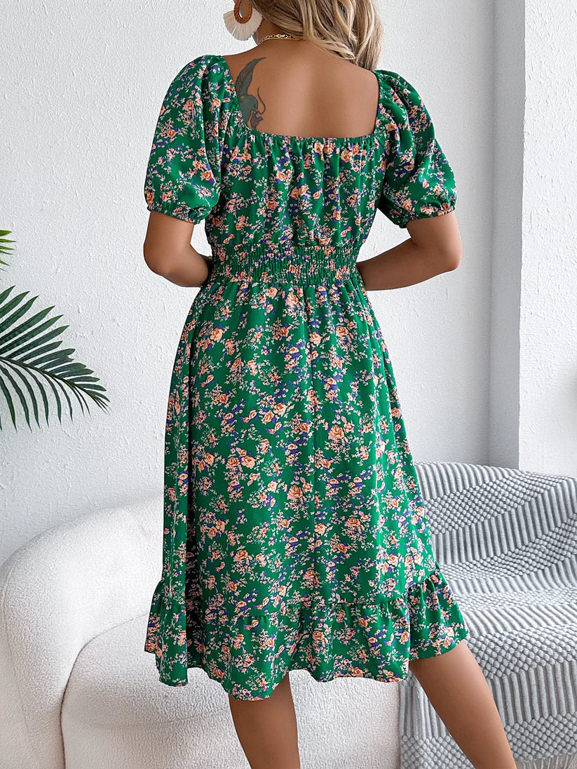 Vivian - Vestido floral femenino con mangas abullonadas