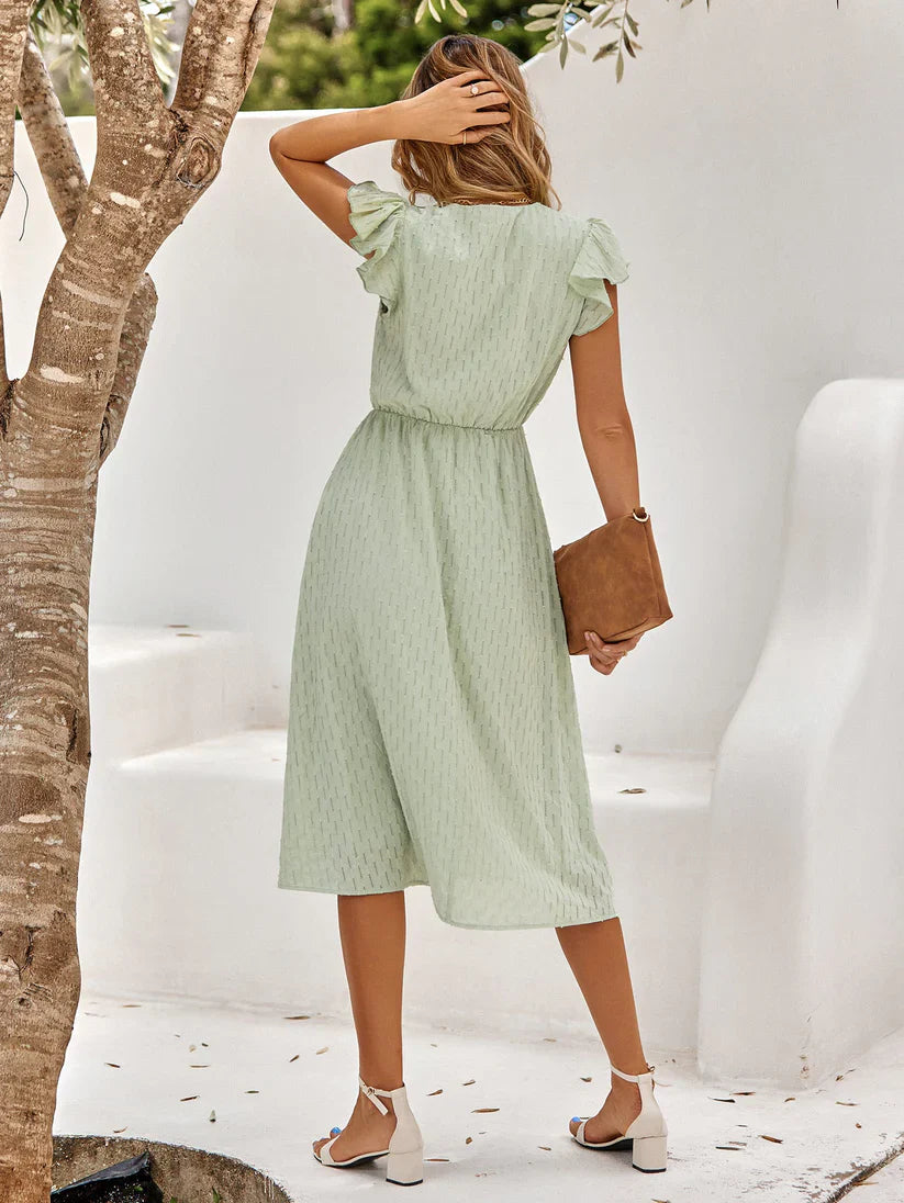 Coraline - Vestido midi con cuello en V y manga volante