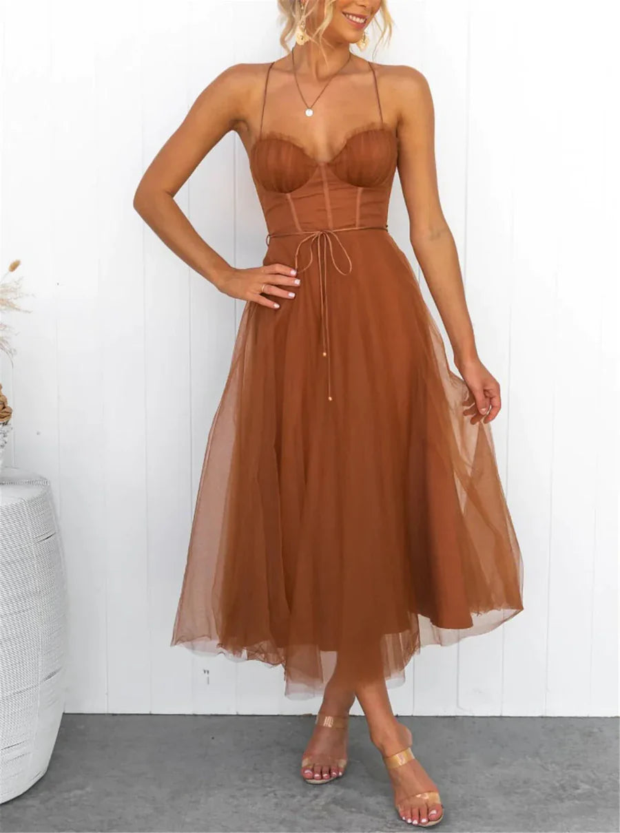 Dorothy - Vestido midi de tul sin mangas y sin espalda
