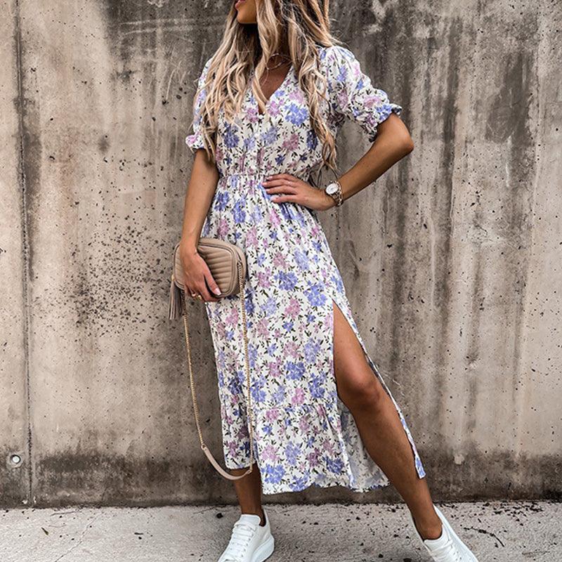 Miriam - Vestido floral femenino con mangas abullonadas