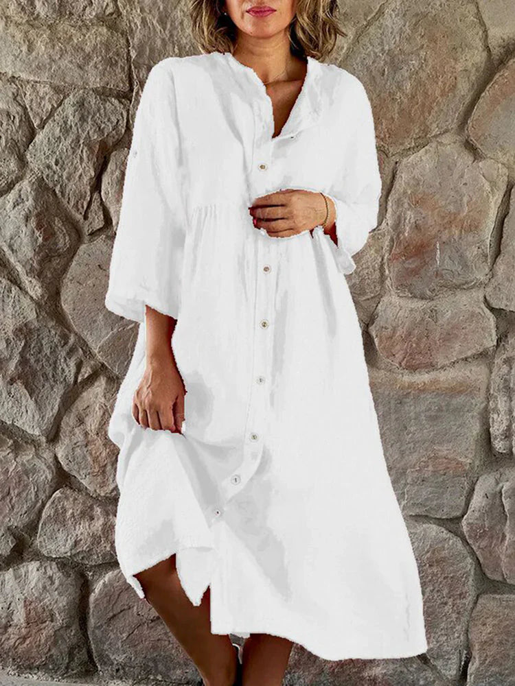 Aldonia - Vestido de algodón con botones para mujer